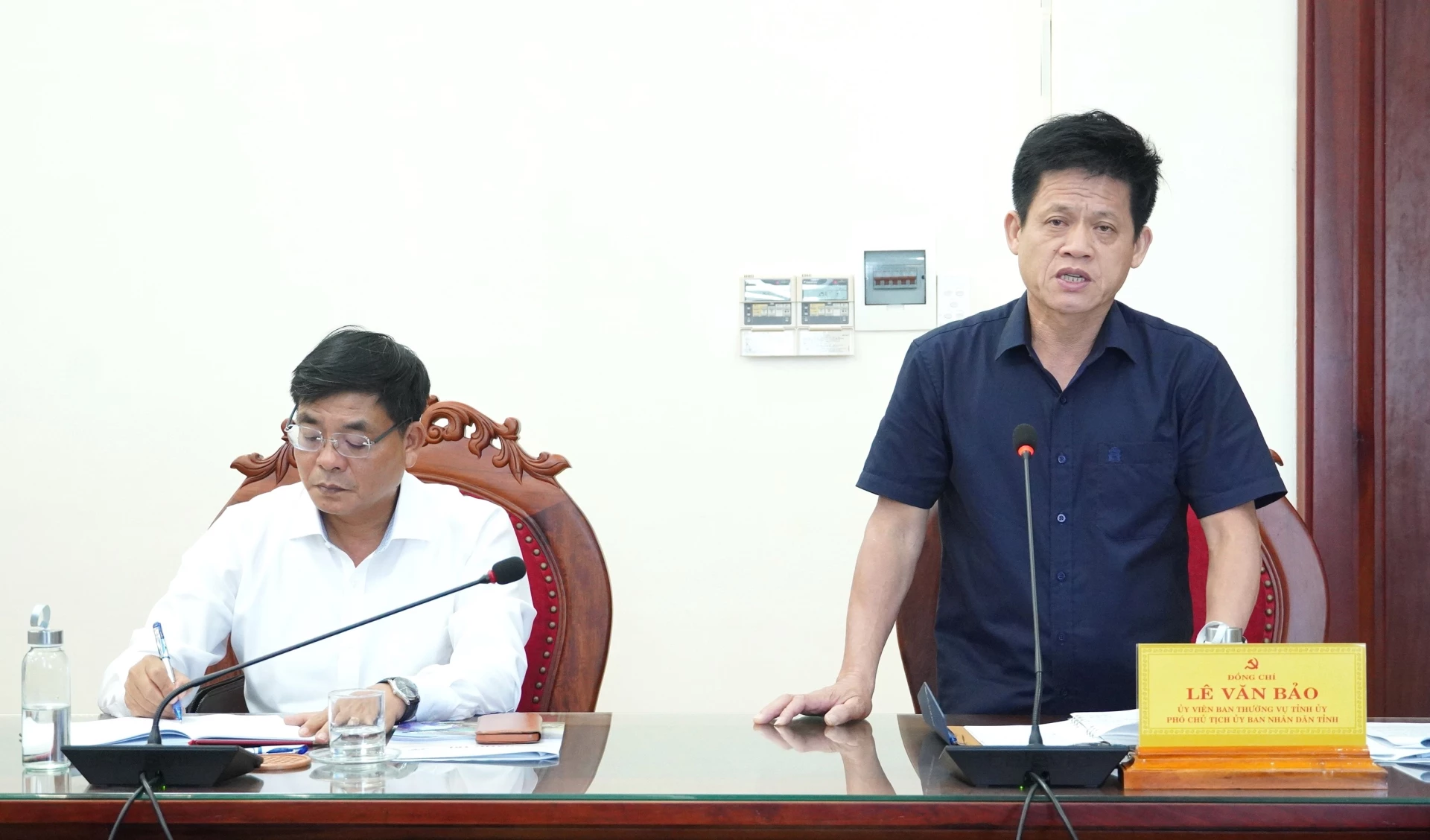 Đồng chí Lê Văn Bảo, Phó Chủ tịch UBND tỉnh phát biểu tại buổi làm việc - Ảnh: Q.V
