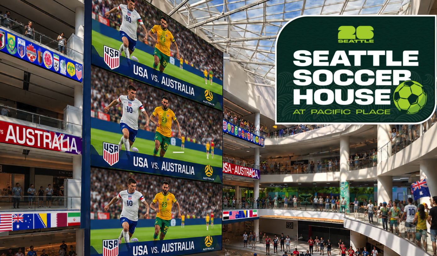 Phối cảnh “Nhà bóng đá Seattle” được đặt tại khu phức hợp Pacific Place ở trung tâm Seattle. Ảnh: seattlefwc26.org