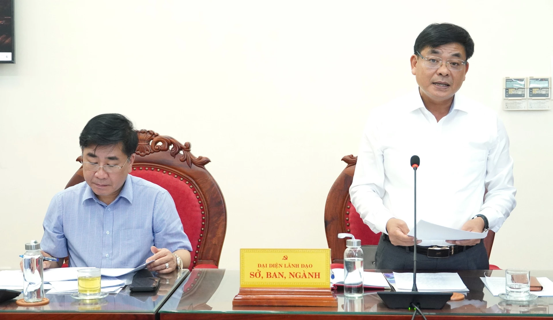 Đại diện lãnh đạo Trung tâm XTĐT, TM và DL tỉnh Quảng Trị báo cáo tại buổi làm việc - Ảnh: Q.V