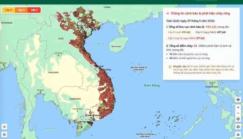 Cảnh báo nguy cơ cháy rừng trên cả nước ngày 29/5/2026. (Nguồn: Cục Lâm nghiệp và Kiểm lâm)