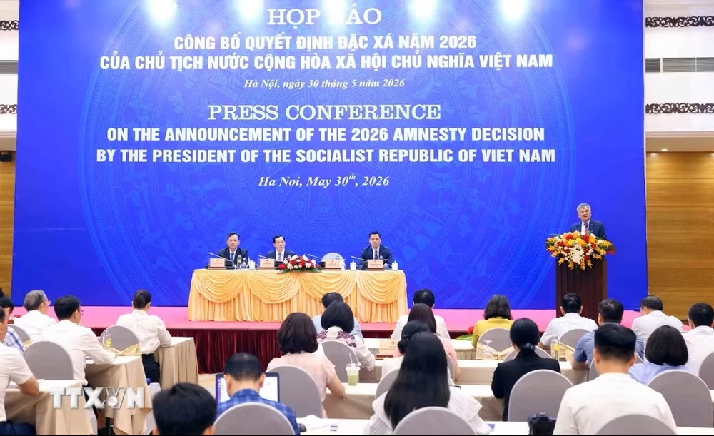 Họp báo công bố Quyết định đặc xá năm 2026 của Chủ tịch nước Cộng hoà xã hội chủ nghĩa Việt Nam. (Ảnh: Phạm Kiên/TTXVN)