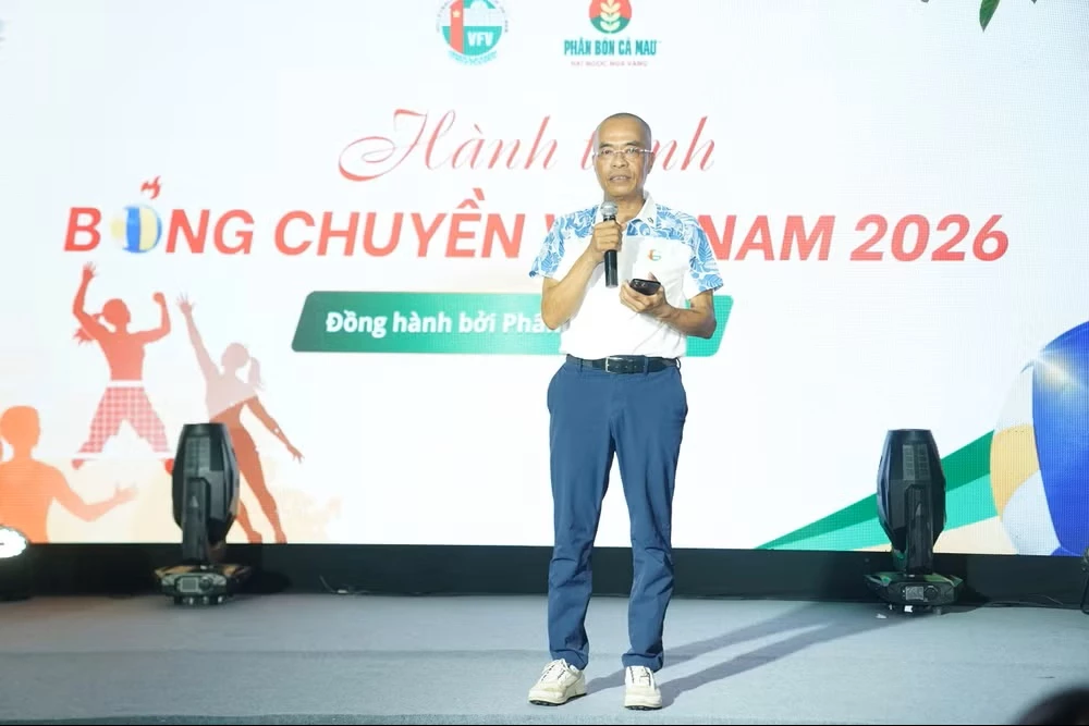 Ông Dương Mạnh Tiến, Chủ tịch Liên đoàn Bóng chuyền Việt Nam phát biểu tại sự kiện.