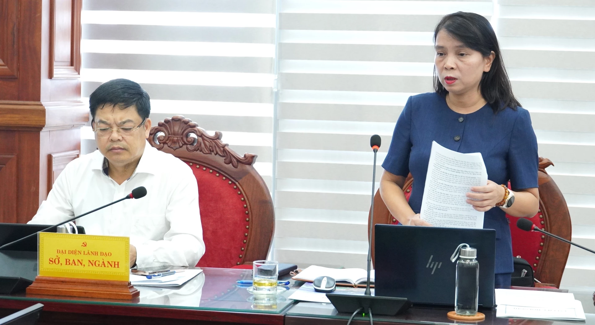 Lãnh đạo Sở Nội vụ phát biểu tại buổi làm việc - Ảnh: Q.V