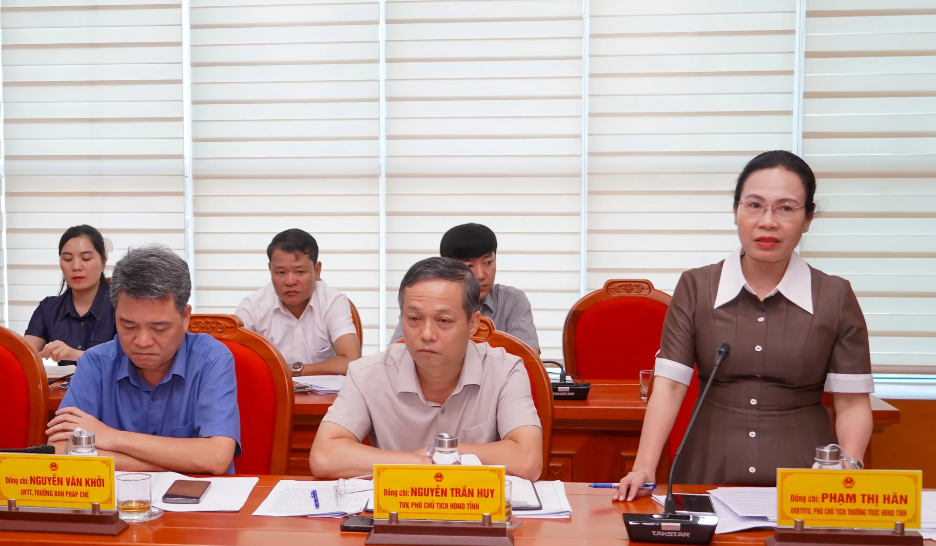 Đồng chí Phạm Thị Hân, Ủy viên Ban Thường vụ Tỉnh ủy, Phó Chủ tịch Thường trực HĐND tỉnh phát biểu tại buổi làm việc - Ảnh: N.H