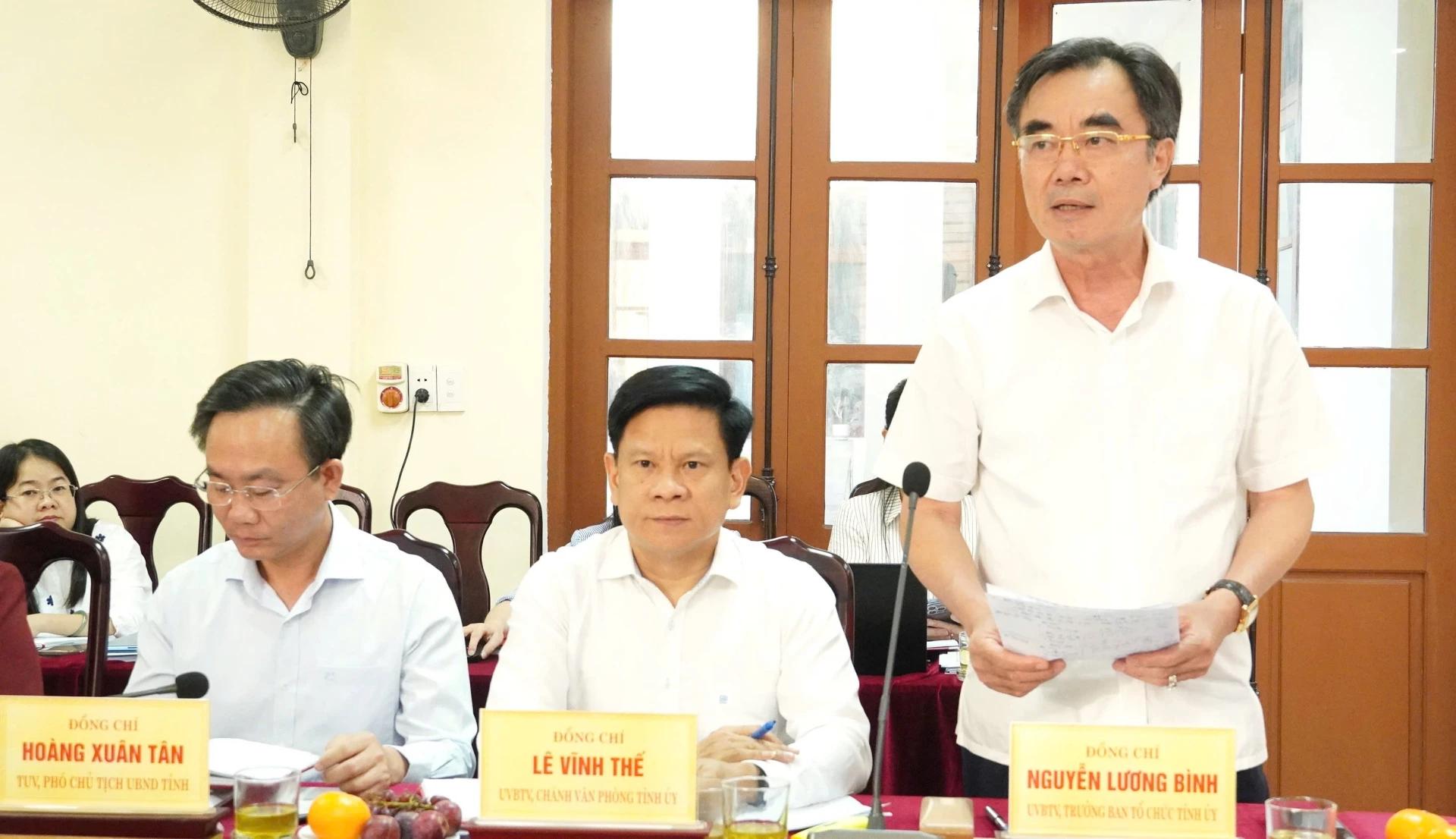 Đồng chí Nguyễn Lương Bình, Trưởng ban Tổ chức Tỉnh ủy phát biểu tại buổi làm việc - Ảnh: Q.V