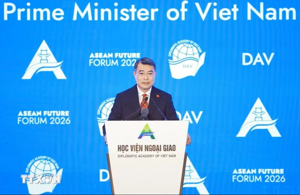 Thủ tướng Lê Minh Hưng phát biểu tại Phiên khai mạc Diễn đàn Tương lai ASEAN lần thứ ba. (Ảnh: Dương Giang/TTXVN)