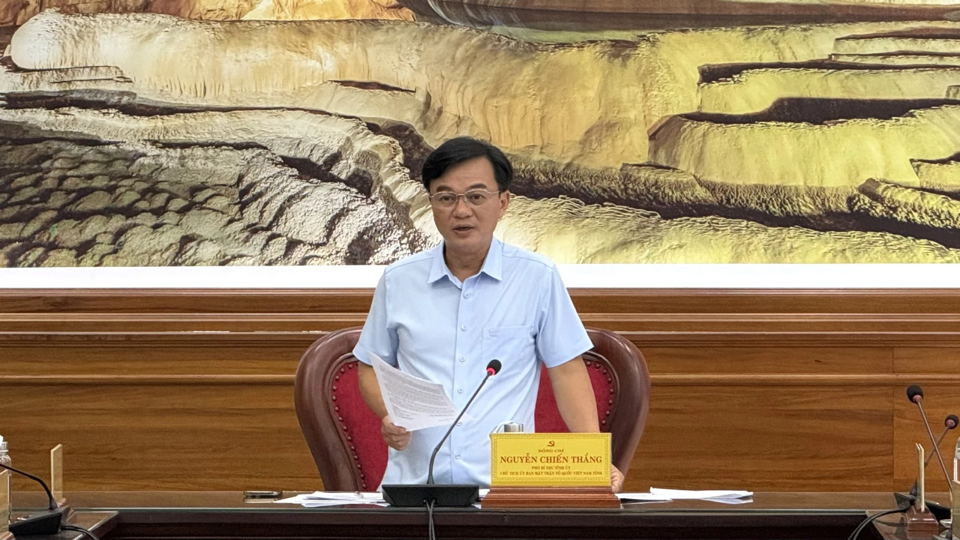 Đồng chí Nguyễn Chiến Thắng, Phó Bí thư Tỉnh ủy, Chủ tịch Ủy ban MTTQ Việt Nam tỉnh kết luận hội nghị - Ảnh: NL