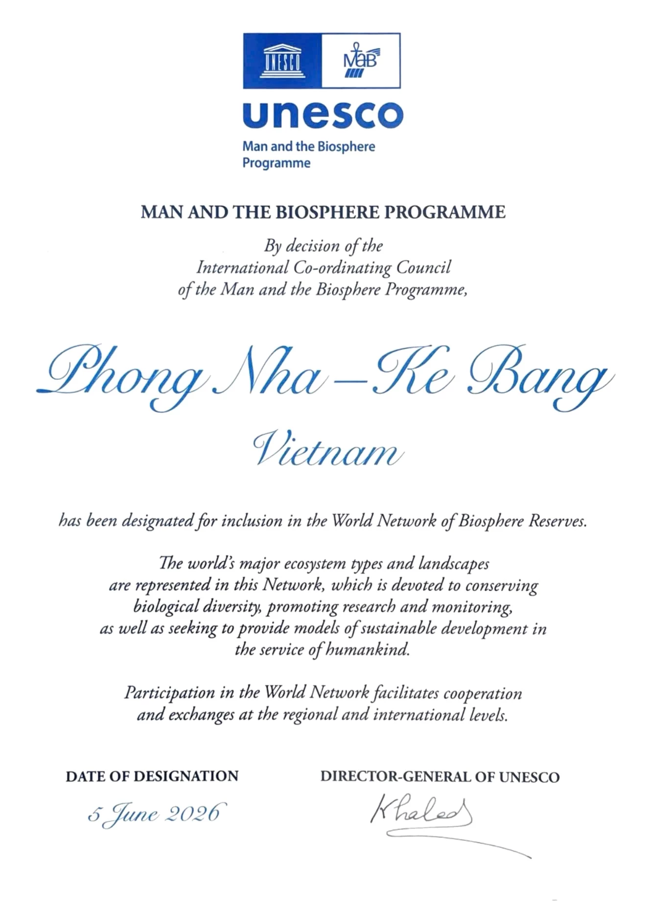 UNESCO ghi danh Phong Nha – Kẻ Bàng là Khu Dự trữ Sinh quyển Thế giới - Ảnh: T.Đ