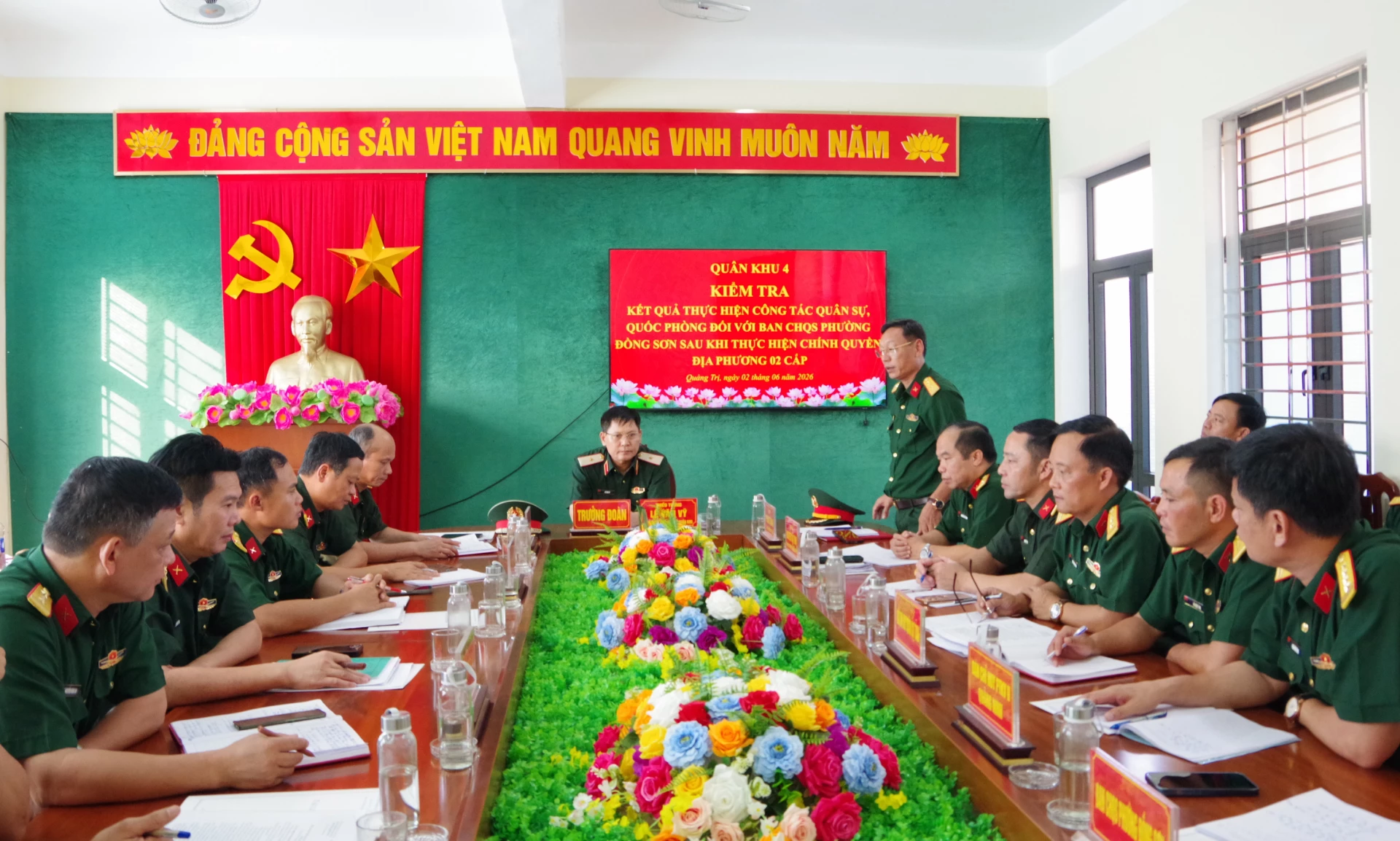 Đồng chí đại tá Phan Thắng, Ủy viên Ban Thường vụ Tỉnh ủy, Chỉ huy trưởng Bộ CHQS tỉnh phát biểu tại buổi kiểm tra - Ảnh: X.D