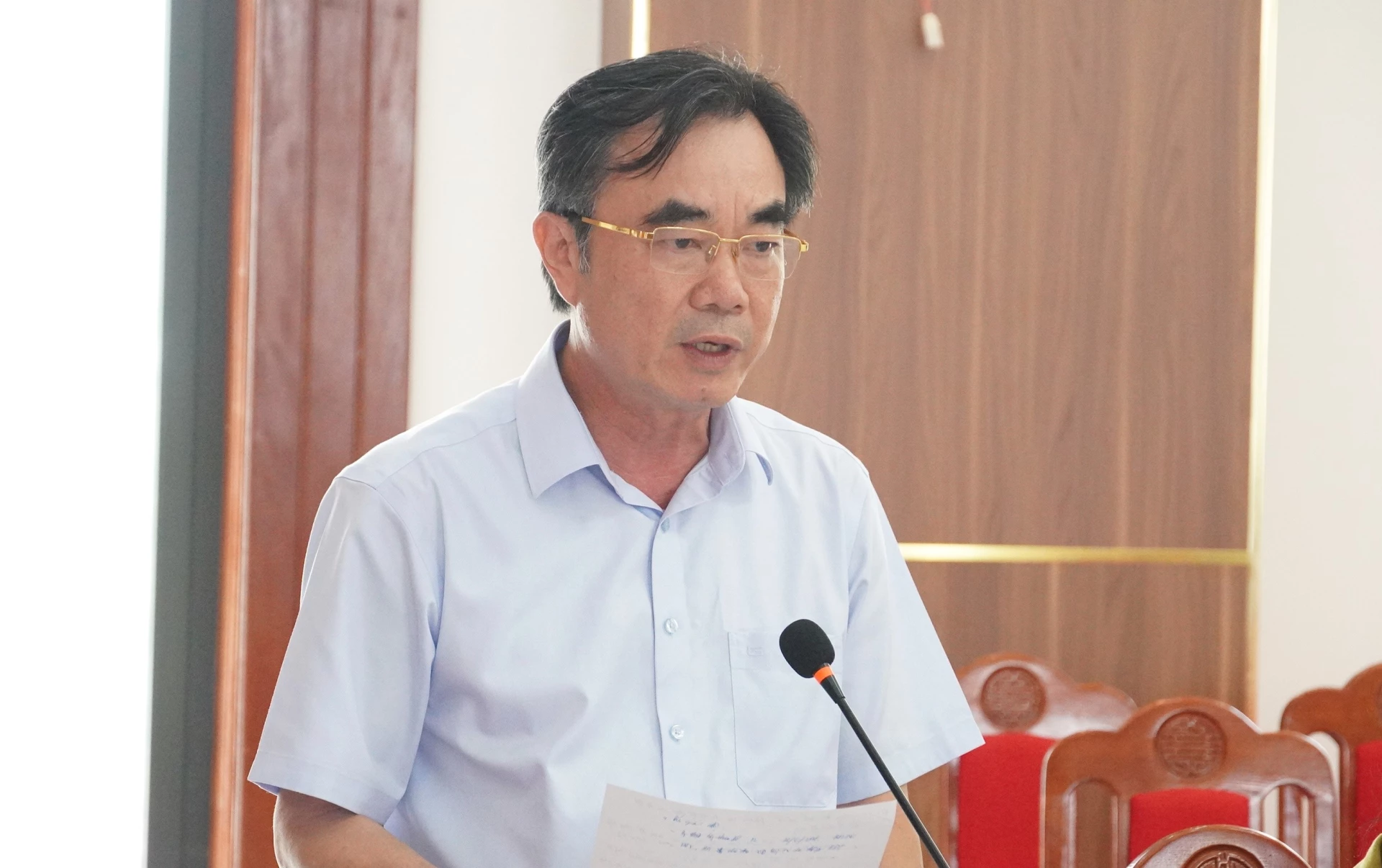 Đồng chí Nguyễn Lương Bình, Trưởng ban Tổ chức Tỉnh ủy phát biểu tại buổi làm việc - Ảnh: Q.V