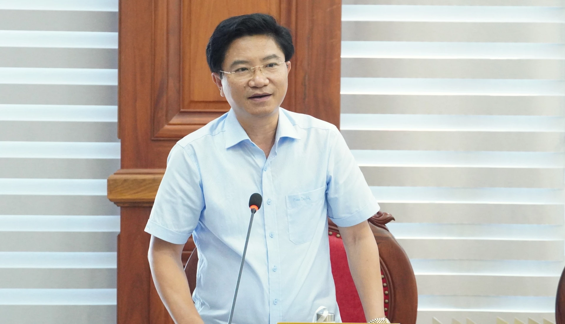 Đồng chí Trương An Ninh, Trưởng ban Tuyên giáo và Dân vận Tỉnh ủy phát biểu tại buổi làm việc - Ảnh: Q.V