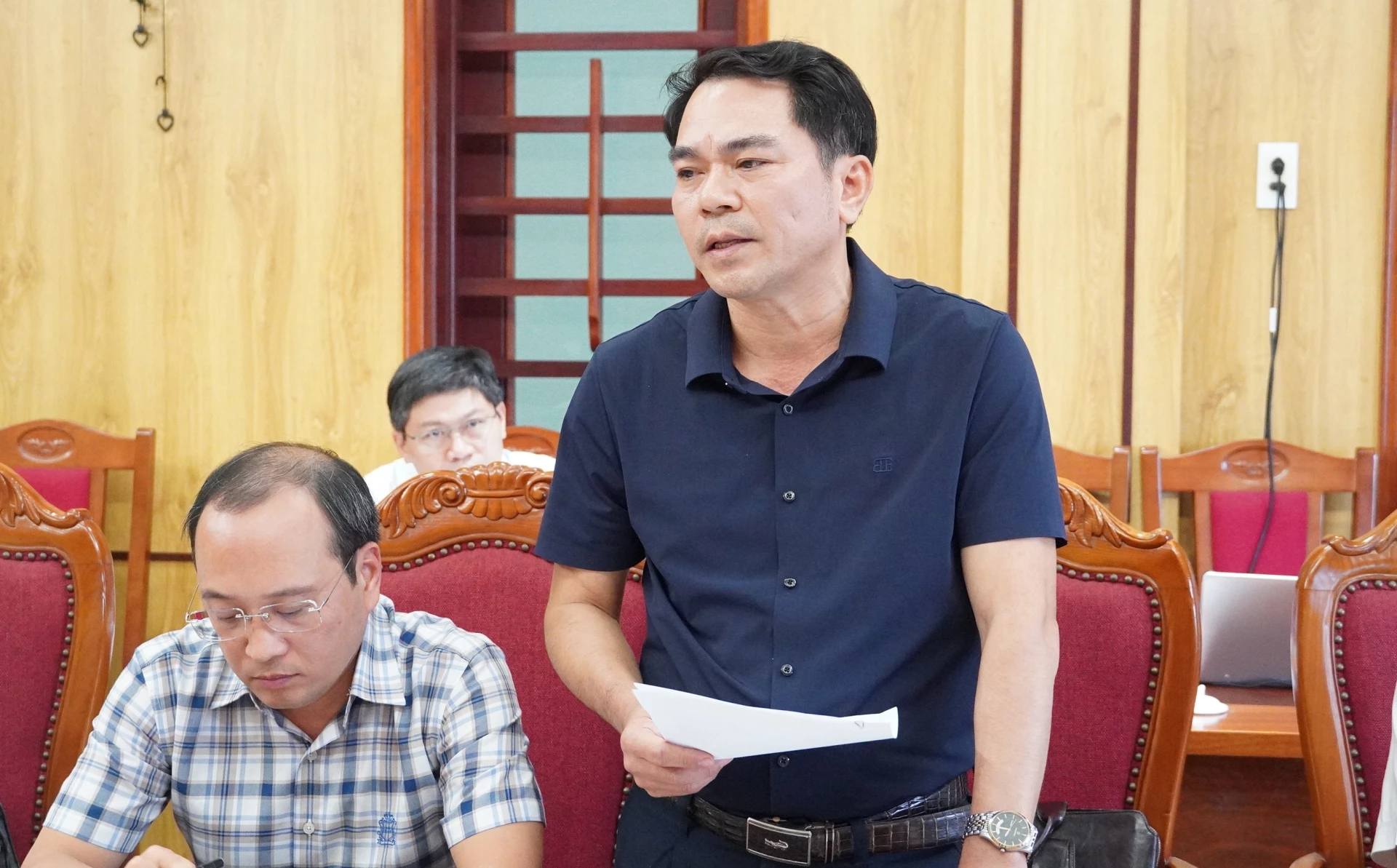 Lãnh đạo Văn phòng Tỉnh ủy phát biểu tại buổi làm việc - Ảnh: Q.V