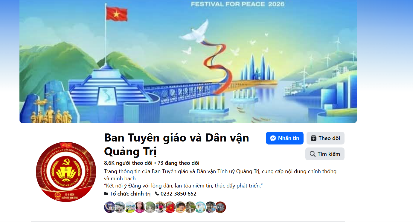 Trang fanpage “Ban Tuyên giáo và Dân vận Quảng Trị” là kênh thông tin uy tín, chất lượng trên mạng xã hội - Ảnh: M.N