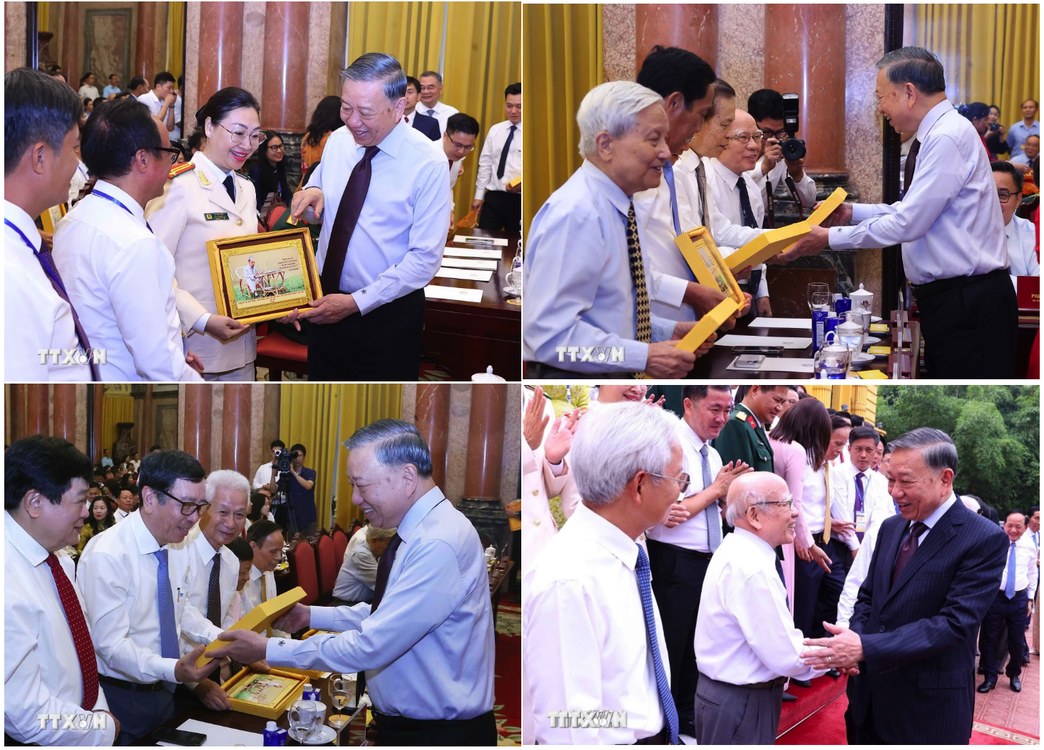 Tổng Bí thư, Chủ tịch nước Tô Lâm với các nhà báo tiêu biểu. (Ảnh: Văn Điệp/TTXVN)