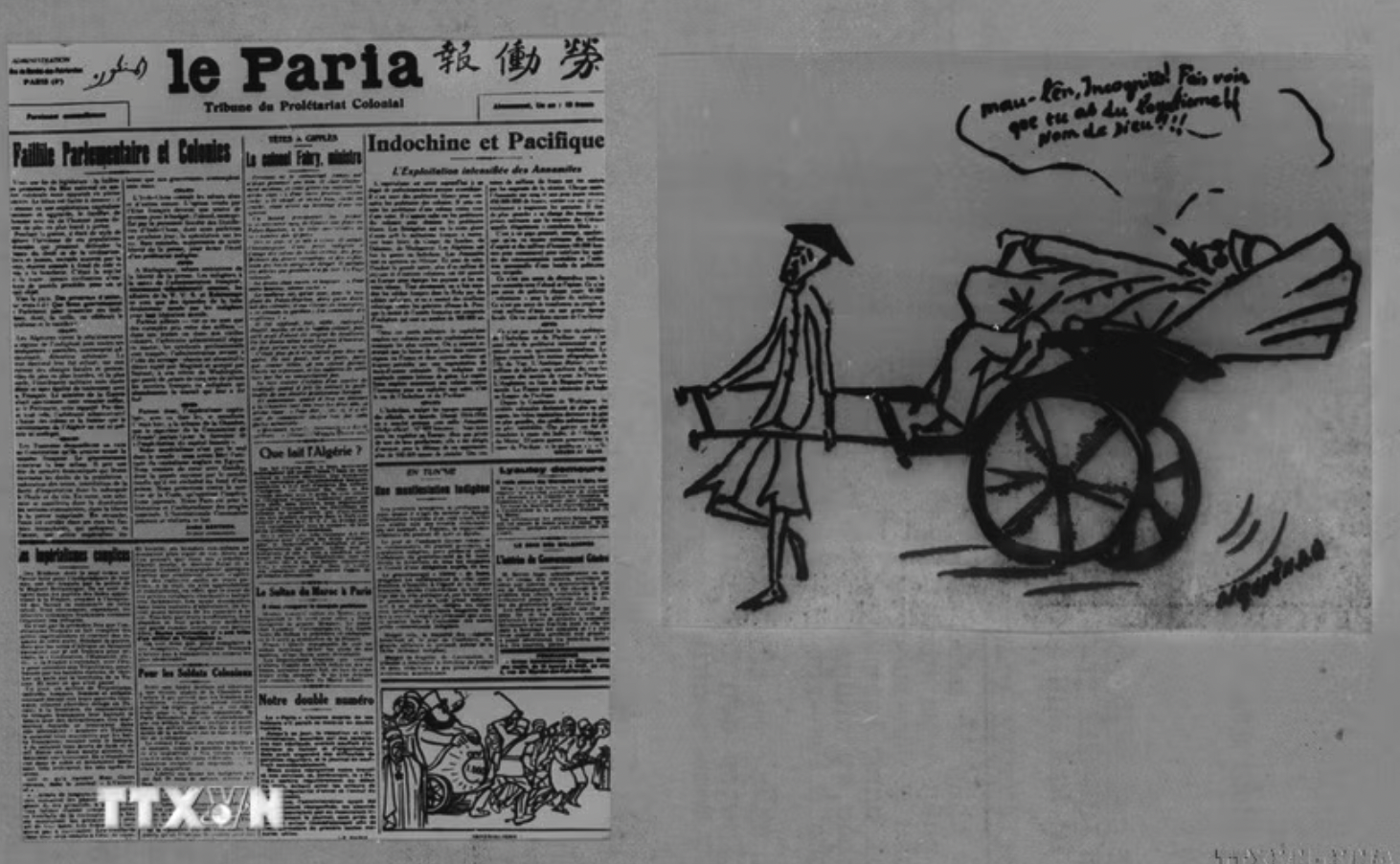 Năm 1921, để tập hợp các lực lượng cùng chí hướng, Nguyễn Ái Quốc cùng một số đồng chí châu Á có mặt ở Paris sáng lập Hội Liên hiệp thuộc địa, Hội ra tờ báo: ”Người cùng khổ” làm cơ quan ngôn luận của Hội. Nguyễn Ái Quốc vừa là chủ bút, vừa là phóng viên, vừa là người biên tập chính. Báo Người cùng khổ, cơ quan ngôn luận của vô sản thuộc địa do Người sáng lập, làm chủ bút kiêm chủ nhiệm, phát hành trong những năm 1922 đến năm 1924, từ Paris kêu gọi và tổ chức các dân tộc bị áp bức vùng lên giải phóng. (Ảnh: Tư liệu TTXVN)