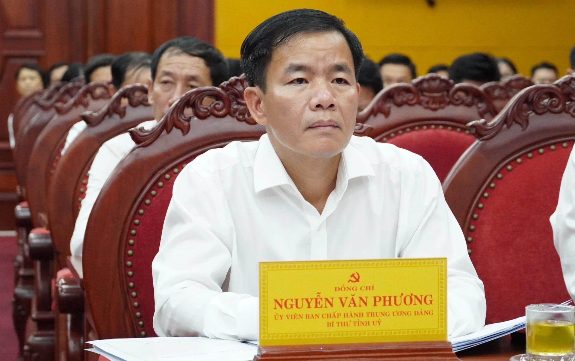 Đồng chí Nguyễn Văn Phương, Bí thư Tỉnh ủy tham dự hội nghị tại điểm cầu Tỉnh ủy Quảng Trị - Ảnh: Q.V