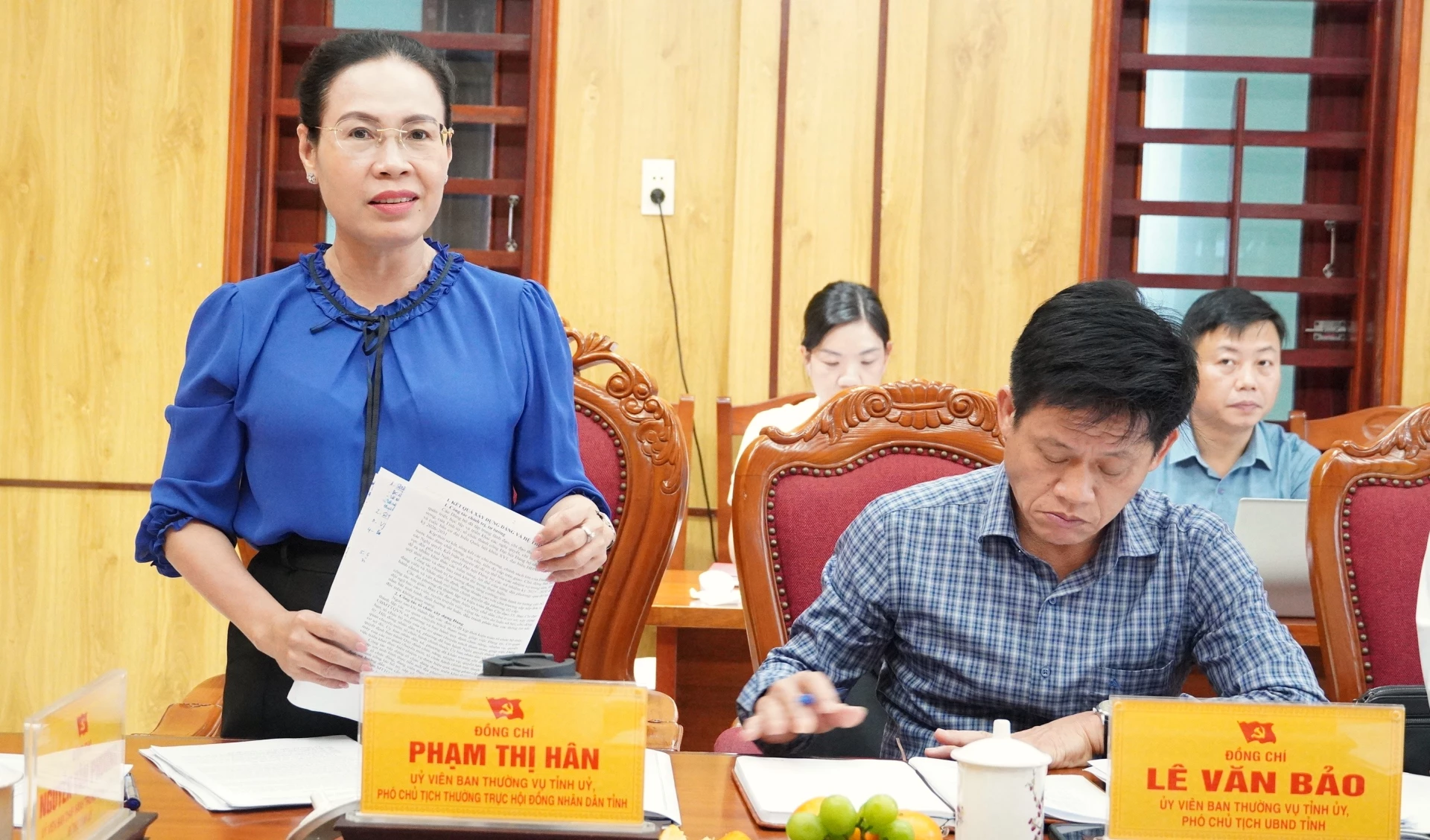 Đồng chí Phạm Thị Hân, Phó Chủ tịch Thường trực HĐND tỉnh phát biểu tại buổi làm việc - Ảnh: Q.V