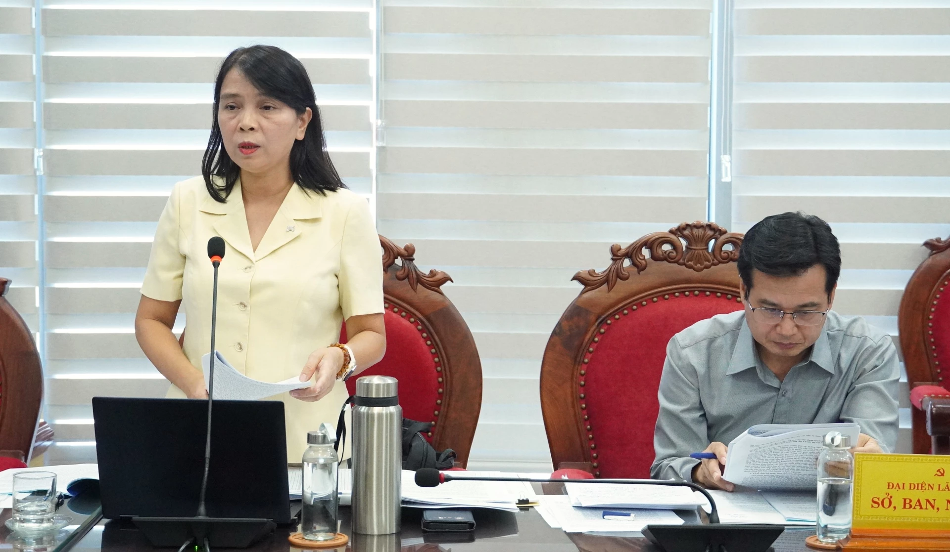 Lãnh đạo Sở Nội vụ phát biểu tại buổi làm việc - Ảnh: Q.V