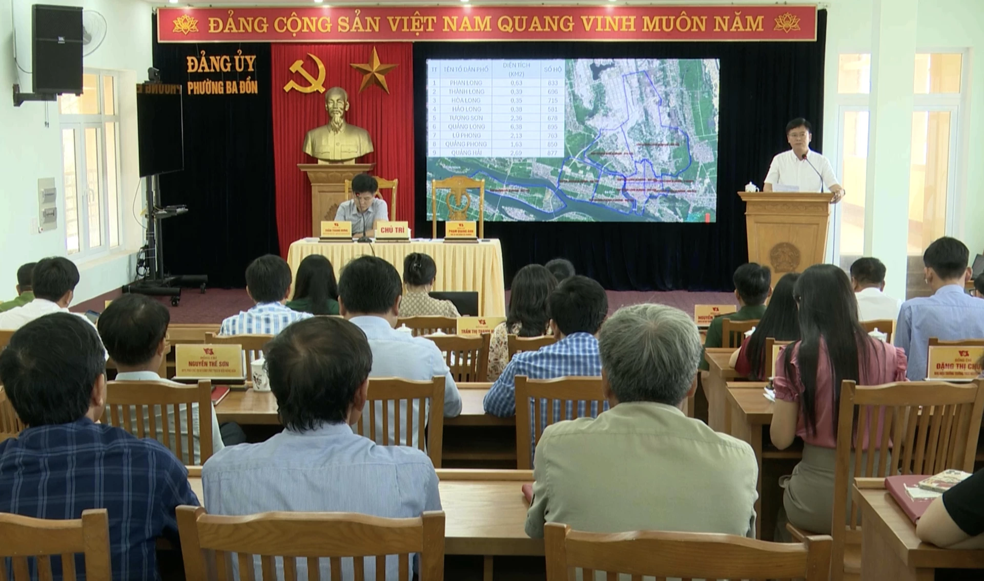 Ban Thường vụ Đảng ủy phường Ba Đồn tổ chức hội nghị triển khai Chỉ thị 21/CT-TTg của Thủ tướng Chính phủ và các văn bản liên quan về sắp xếp thôn, tổ dân phố - Ảnh: T.S
