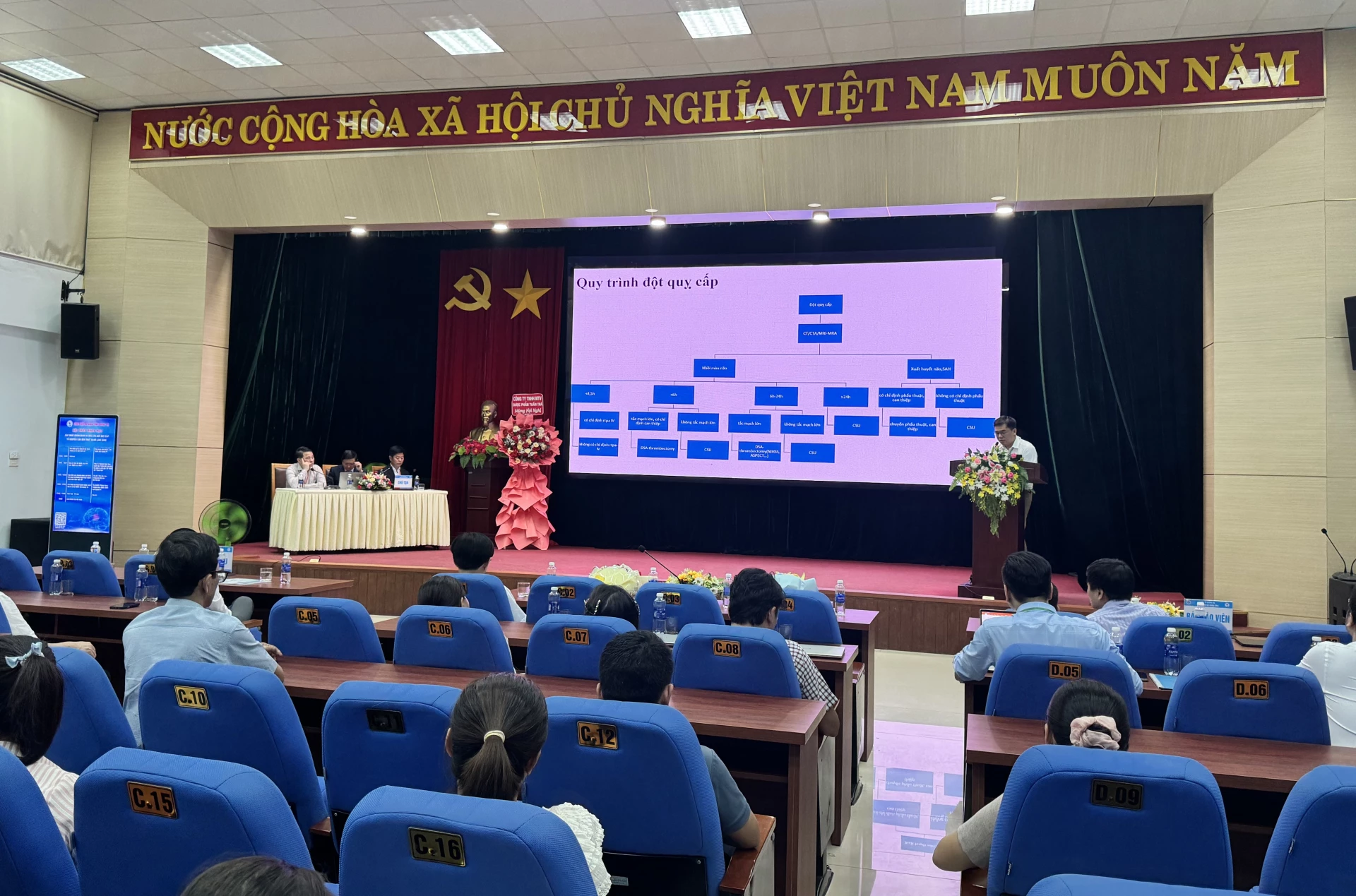 Các Bác sỹ chuyên khoa trình bày kinh nghiệm, kiến thức mới trong chẩn đoán và điều trị đột quỵ- Ảnh: Mai Linh