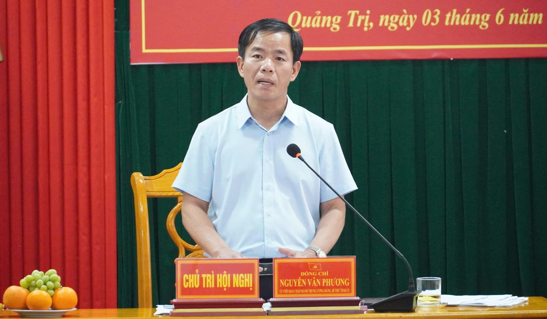 Đồng chí Nguyễn Văn Phương, Bí thư Tỉnh ủy phát biểu kết luận tại buổi làm việc - Ảnh: Q.V