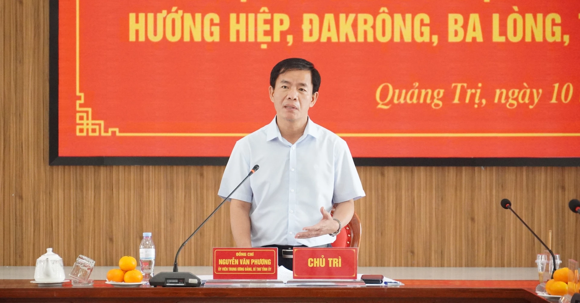 Đồng chí Nguyễn Văn Phương, Ủy viên Trung ương Đảng, Bí thư Tỉnh ủy phát biểu chỉ đạo tại buổi làm việc - Ảnh: Q.V
