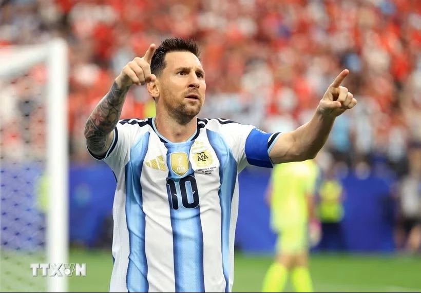 Messi đi vào lịch sử với tư cách chân sút vĩ đại nhất World Cup. (Ảnh: AFP/TTXVN)