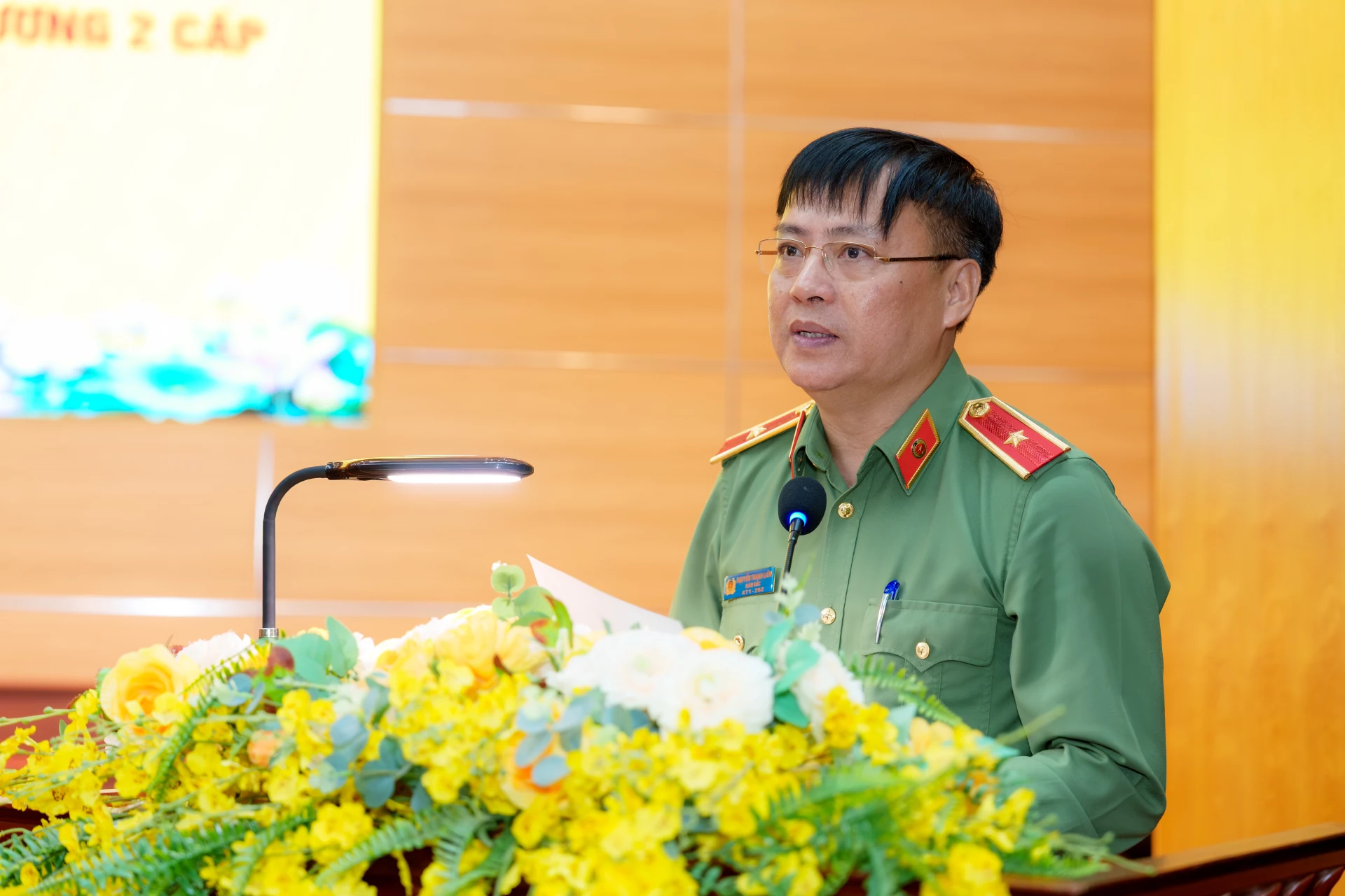 Thiếu tướng Nguyễn Thanh Liêm, Ủy viên Ban Thường vụ Tỉnh ủy, Bí thư Đảng ủy, Giám đốc Công an tỉnh phát biểu