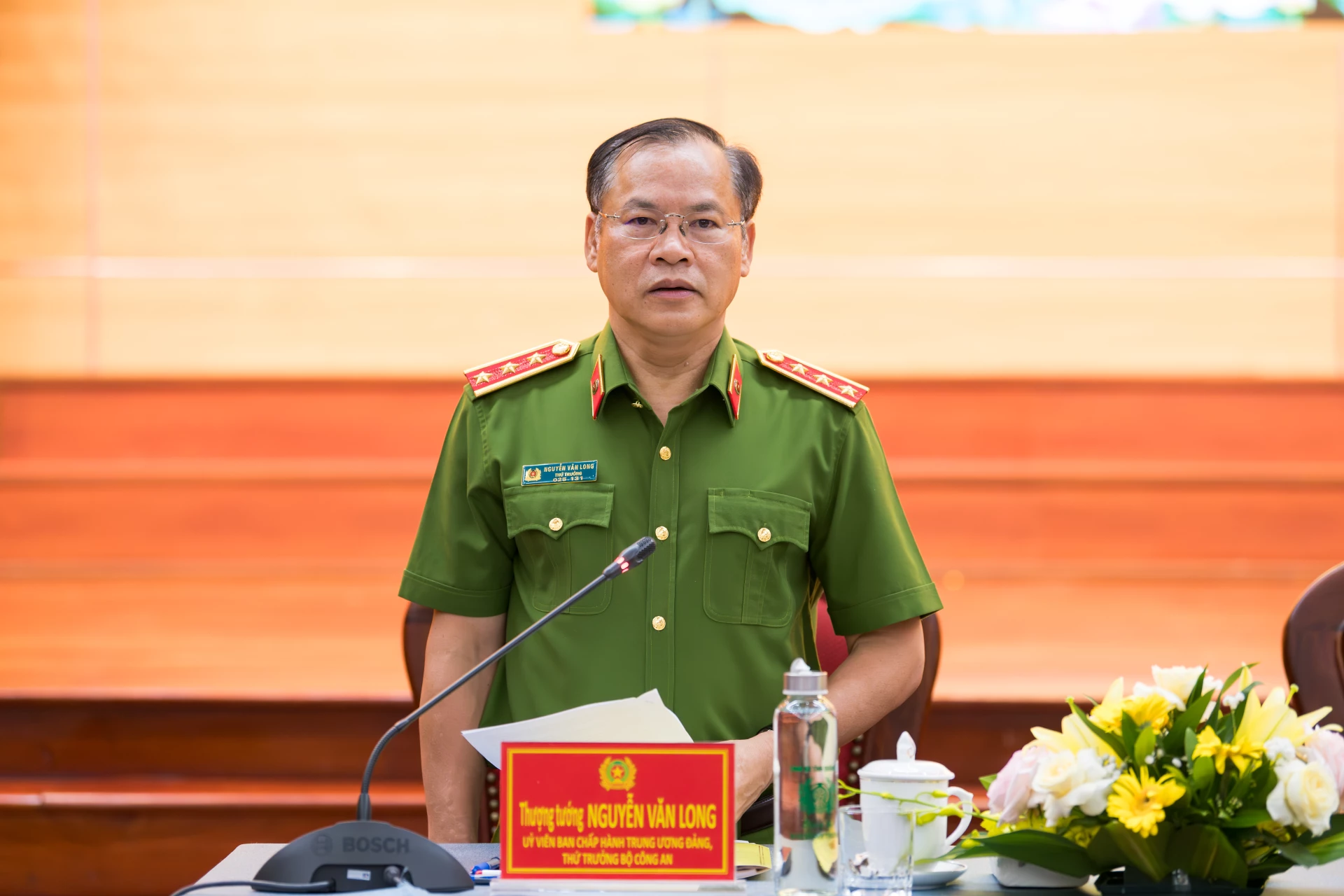 Thượng tướng Nguyễn Văn Long, Ủy viên Trung ương Đảng, Thứ trưởng, Thủ trưởng Cơ quan Cảnh sát điều tra Bộ Công an phát biểu chỉ đạo