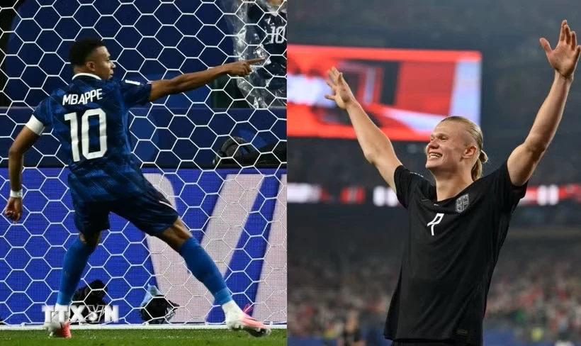 Mbappe đối đầu Haaland ở trận cầu tranh ngôi đầu bảng I. (Ảnh: AFP/TTXVN)