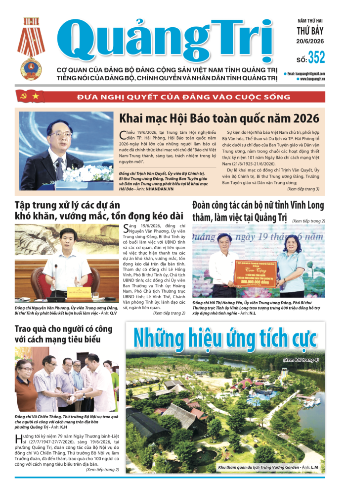 Báo Quảng Trị số 352 - Ngày 20/6/2026