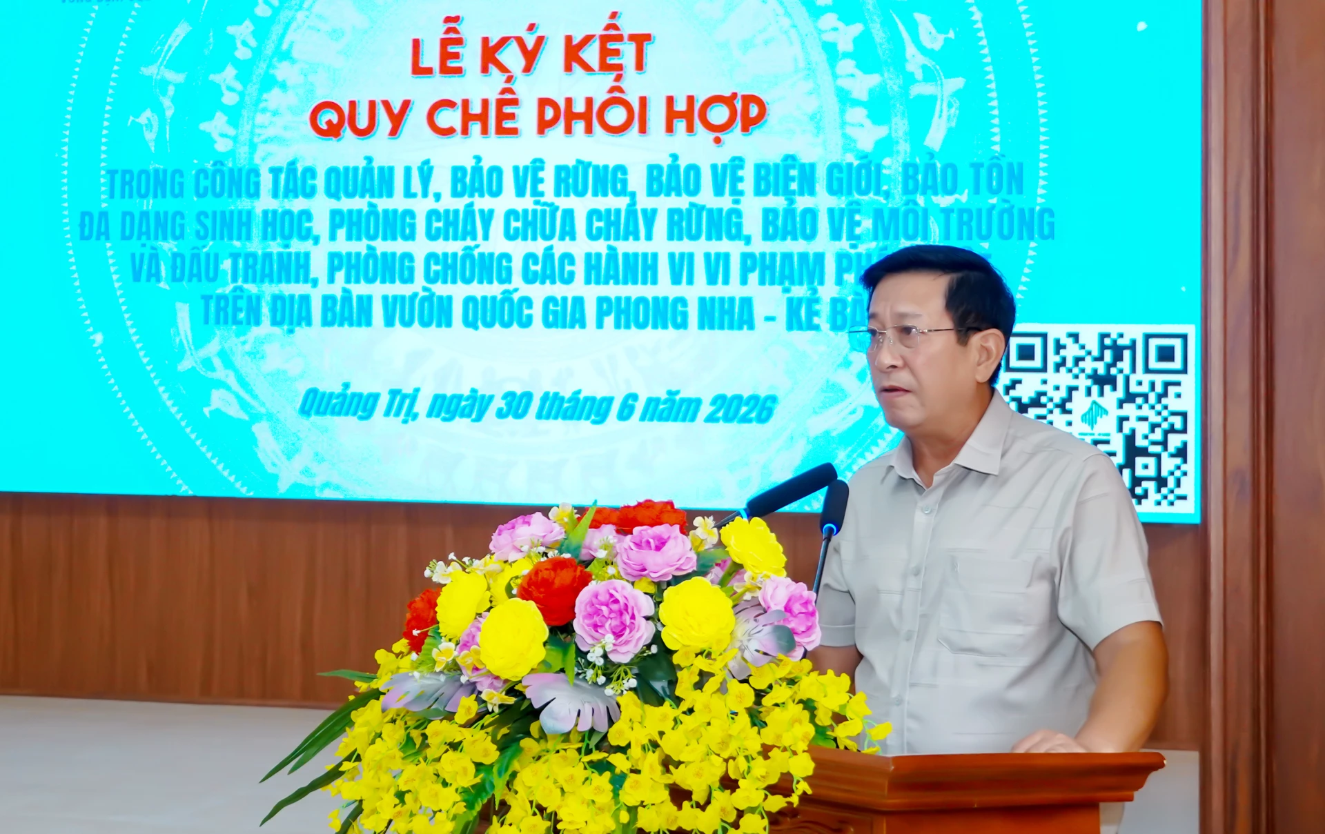 Đại diện lãnh đạo Ban Quản lý VQG PN-KB phát biểu chỉ đạo tại hội nghị - Ảnh: N.H