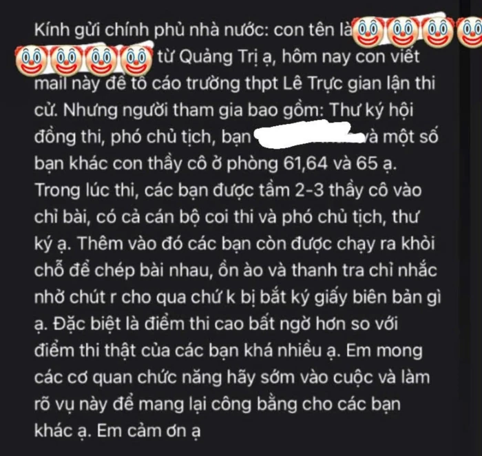 Xác minh phản ánh dấu hiệu tiêu cực về thi tốt nghiệp THPT tại điểm thi Trường THPT Lê Trực