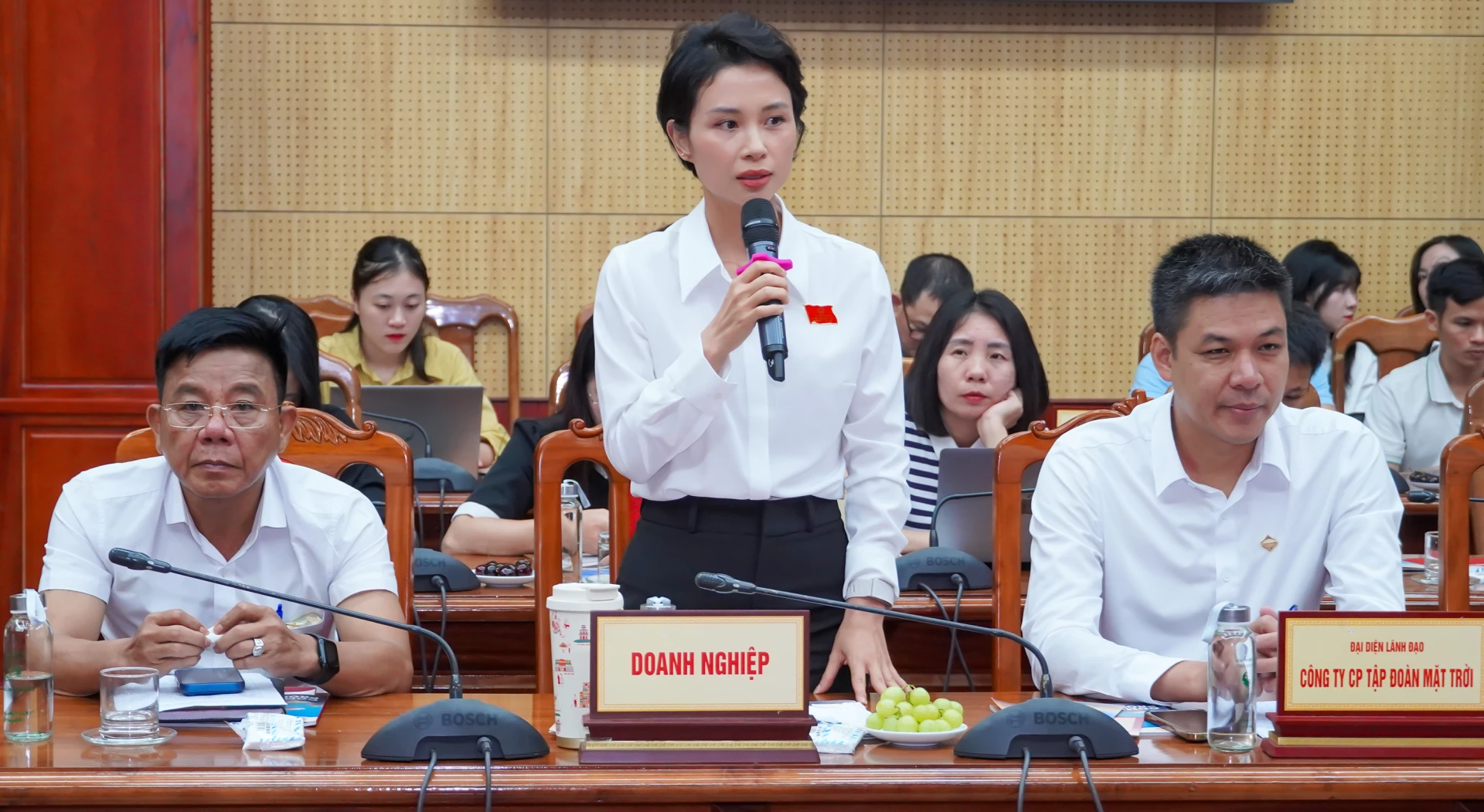 Đại diện các doanh nghiệp Du lịch Quảng Trị phát biểu tại hội nghị-Ảnh: N.H
