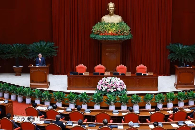 Tổng Bí thư, Chủ tịch nước Tô Lâm phát biểu bế mạc Hội nghị lần thứ ba Ban Chấp hành Trung ương Đảng khoá XIV. (Ảnh: Dương Giang/TTXVN)