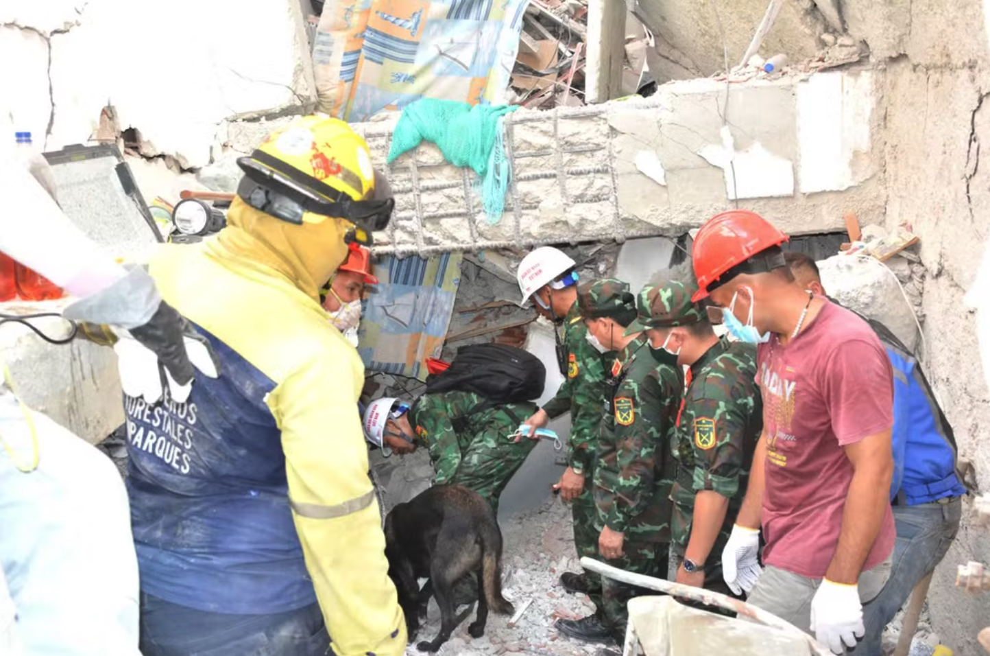 Đoàn cứu hộ Việt Nam đã trực tiếp triển khai công tác tìm kiếm tại 9 vị trí, đưa ra ngoài thành công các thi thể nạn nhân. (Ảnh: Hoàng Vũ/Vietnam+)