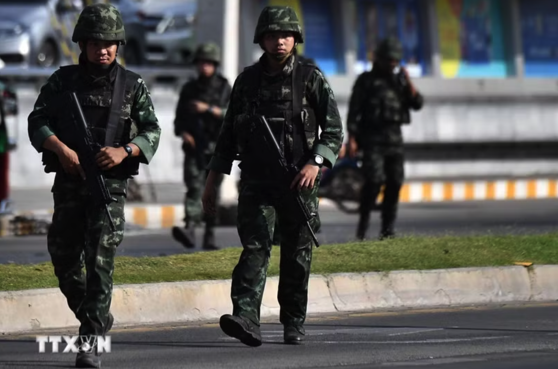 Cảnh sát Thái Lan tăng cường bảo đảm an ninh tại 21 tỉnh biên giới. (Ảnh: AFP/TTXVN)