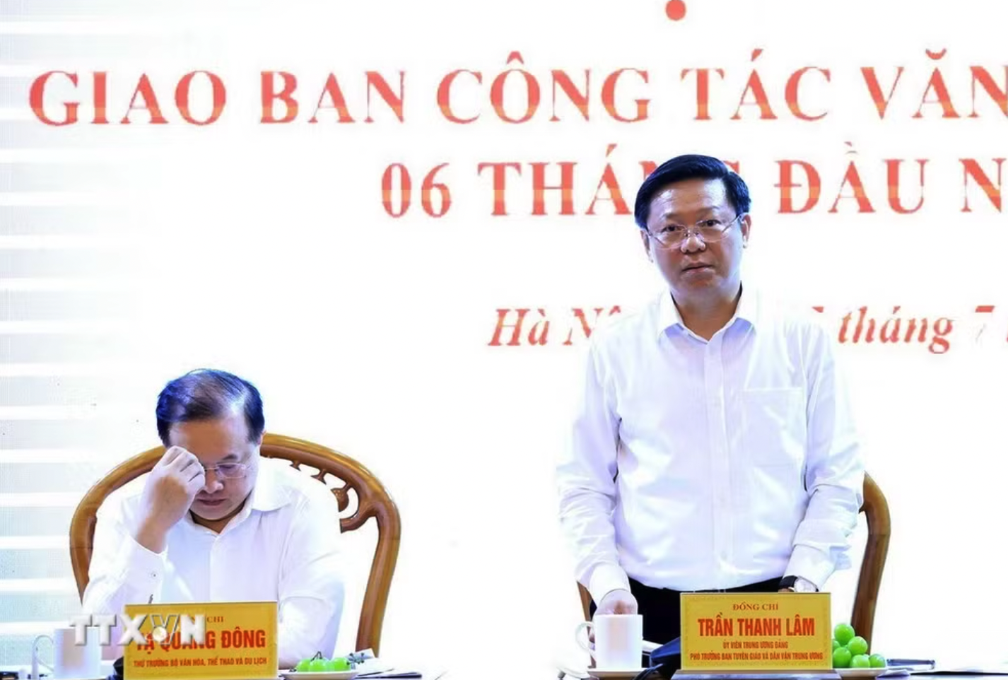 Ủy viên Trung ương Đảng, Phó trưởng Ban Tuyên giáo và Dân vận Trung ương Trần Thanh Lâm phát biểu. (Ảnh: Tuấn Anh/TTXVN)