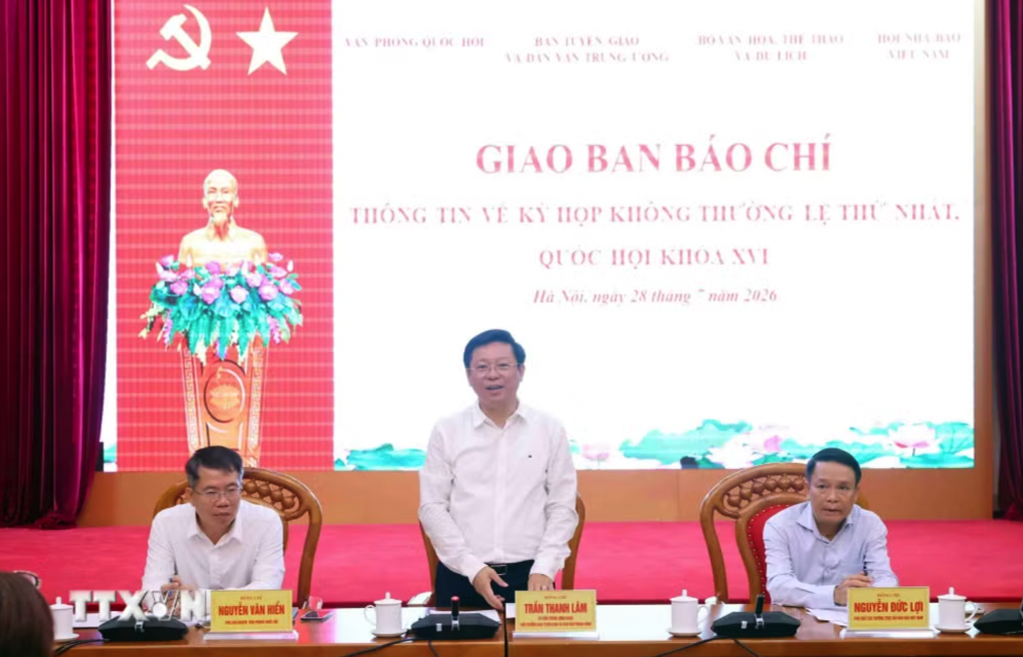 Đồng chí Trần Thanh Lâm, Ủy viên Trung ương Đảng, Phó trưởng Ban Tuyên giáo và Dân vận Trung ương phát biểu. (Ảnh: Phạm Kiên/TTXVN)