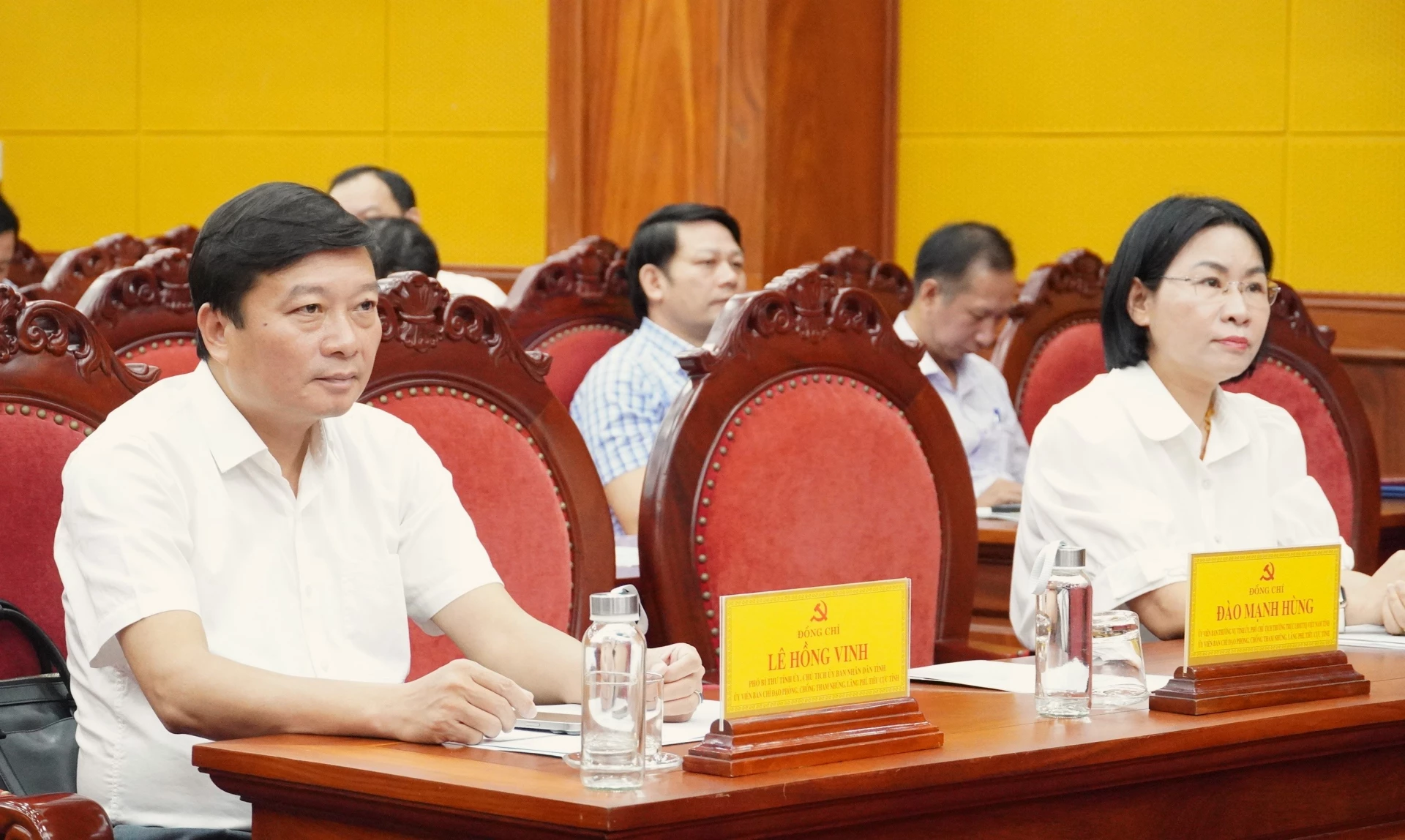 Các đại biểu tham dự hội nghị tại điểm cầu Tỉnh ủy Quảng Trị - Ảnh: Q.V