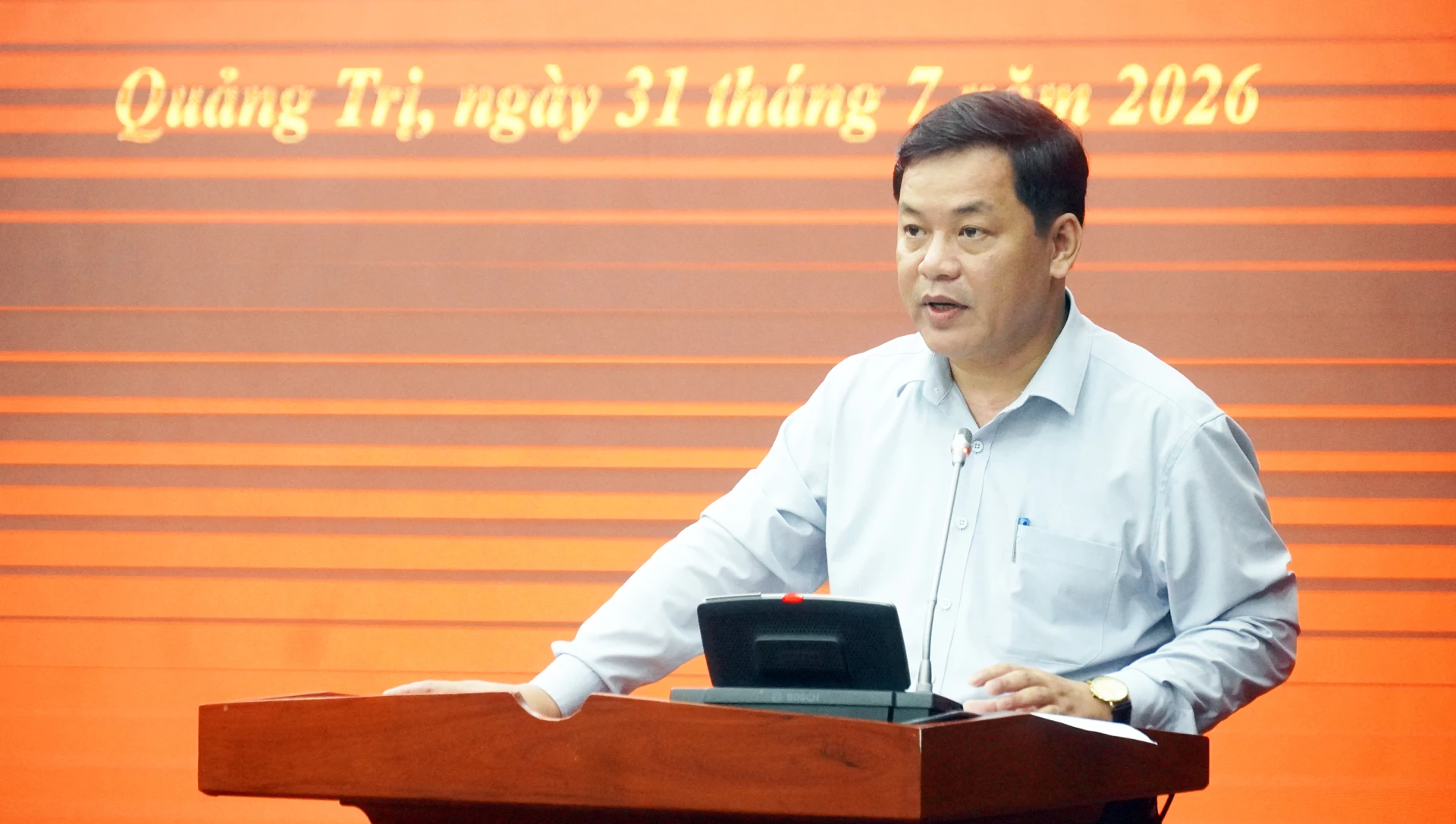 Đồng chí Trần Ngọc Ánh, Phó Trưởng ban Tuyên giáo và Dân vận Tỉnh ủy, thành viên BCĐ 35 tỉnh trình bày báo cáo tại buổi làm việc - Ảnh: N.M