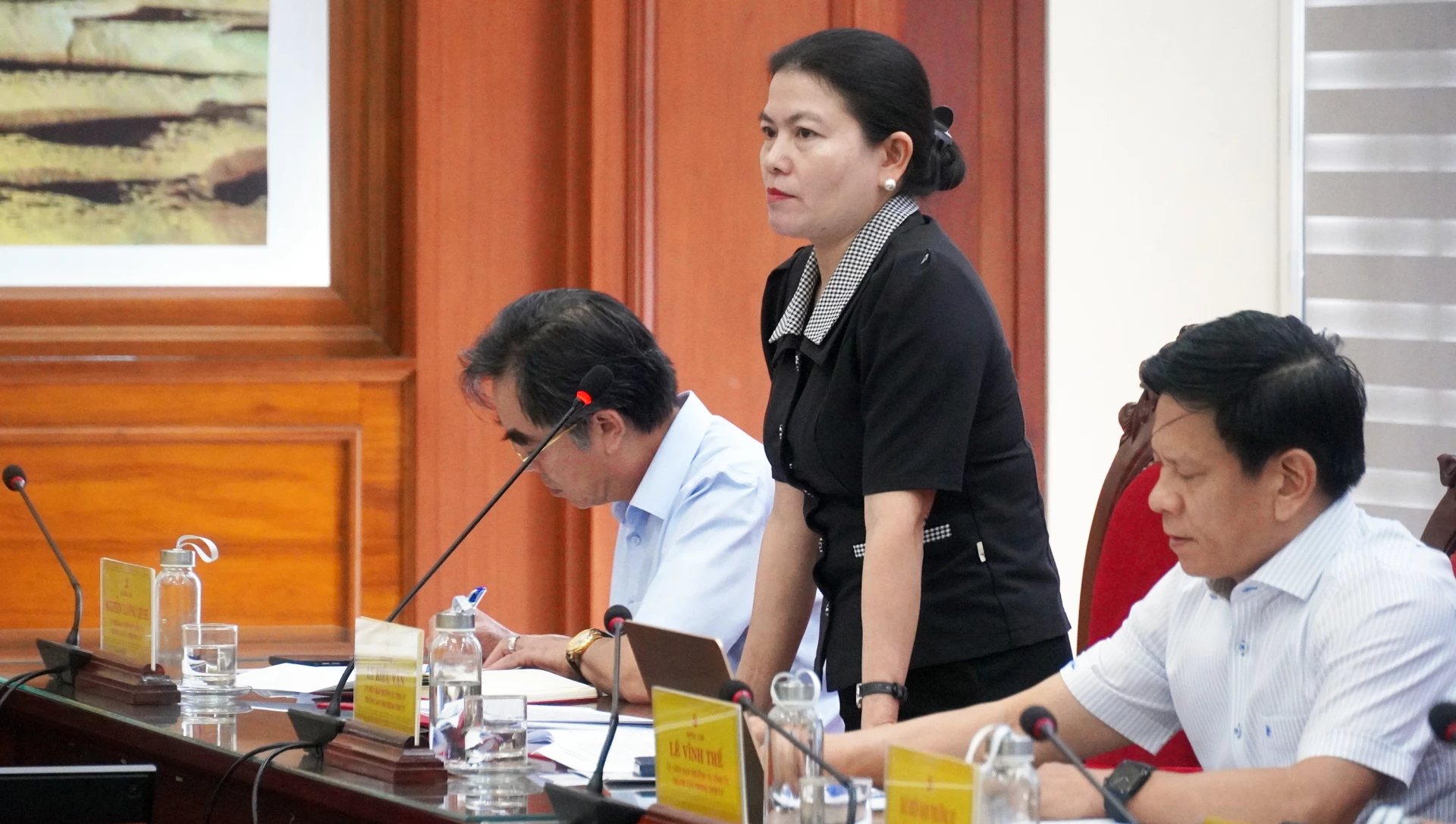 Đồng chí Ly Kiều Vân, Ủy viên Ban Thường vụ Tỉnh ủy, Trưởng ban Nội chính Tỉnh ủy thảo luận tại hội nghị - Ảnh: N.M