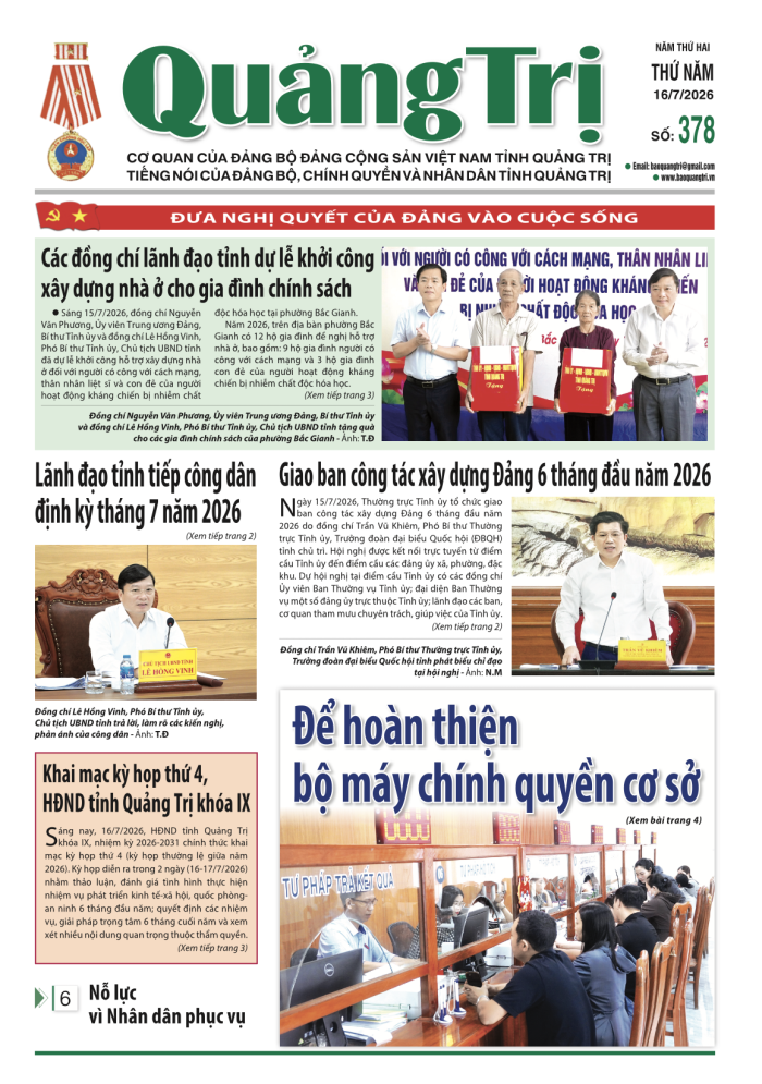 Báo Quảng Trị số 378 - Ngày 16/7/2026