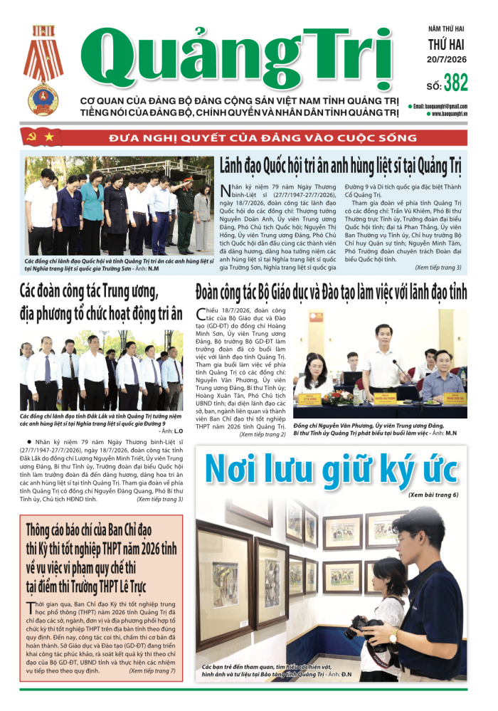 Báo Quảng Trị số 382 - Ngày 20/7/2026