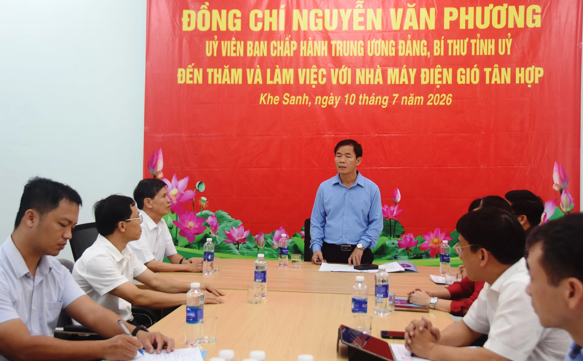 Đồng chí Bí thư Tỉnh ủy Nguyễn Văn Phương phát biểu tại buổi làm làm việc với Nhà máy điện gió Tân Hợp - Ảnh: Đ.V