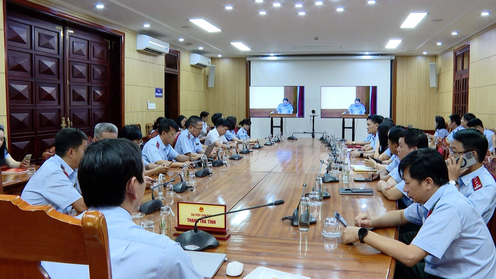 Quang cảnh hội nghị tại điểm cầu tỉnh Quảng Trị - Ảnh: LT