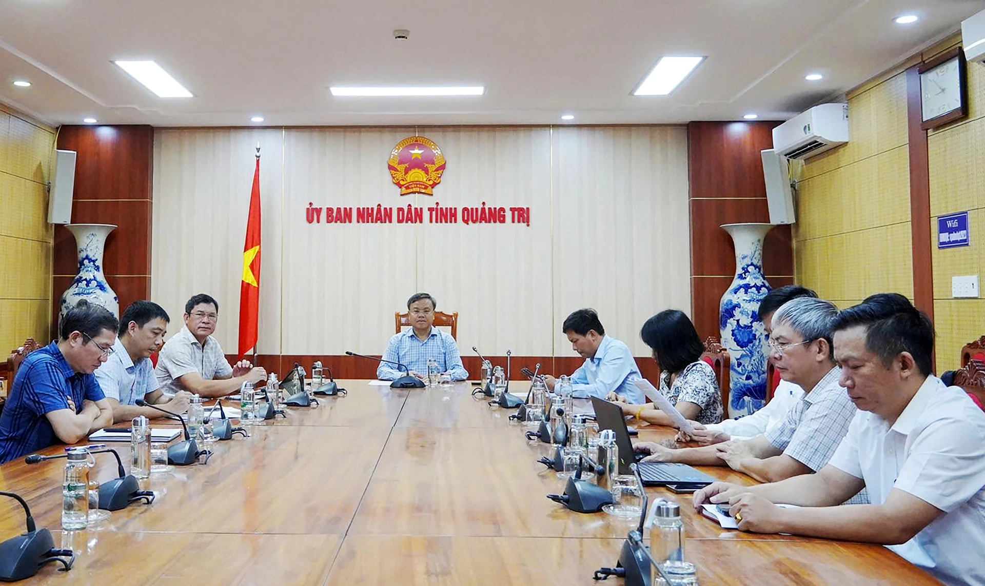 Quang cảnh cuộc họp tại điểm cầu tỉnh Quảng Trị - Ảnh: H.L
