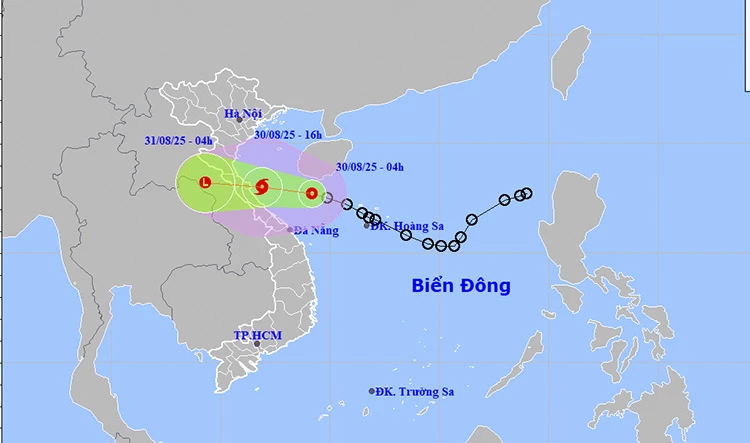 Vị trí và đường đi của áp thấp nhiệt đới. Ảnh: thoitietvietnam
