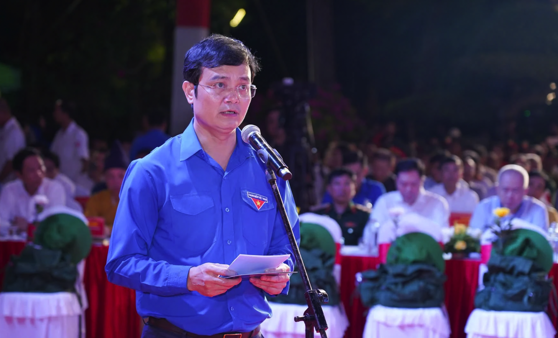 Phó Chủ tịch Ủy ban Trung ương MTTQVN, Bí thư thứ nhất Trung ương Đoàn Bùi Quang Huy phát biểu tại buổi lễ.
