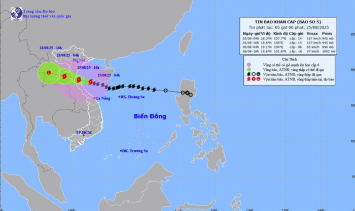 Bão số 5, giật cấp 17, cách Nghệ An, Hà Tĩnh, Quảng Trị khoảng 200km